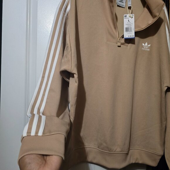 Adidas Men's Beige Quarter Zip Funnel Neck Pullover in Large - Picture 4 of 8
